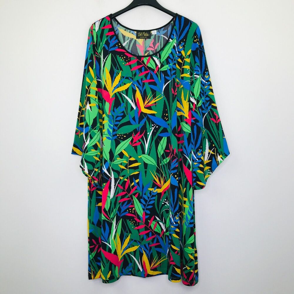 Bob Mackie XL Dress Multicolor Tropical Paradise Slinky Knit Art to Wear CH6